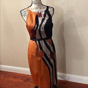 Elie Tahari One Shoulder Dress in Orange and Black